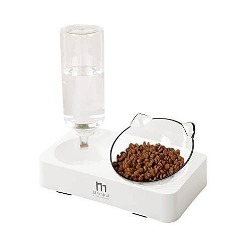 Marchul Double Elevated Dog Cat Bowl, Pets Water and Food Bowl Set, 15° Raised Tilted Dishes Indoor for Kitten, Puppies, Small or Medium Size Dogs Cats