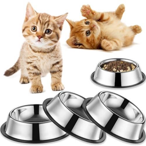 3Packs Cat-Bowls Cat Food Bowl - 4.5 Inch Non-Slip Stainless Steel Small Cats Wet Food Bowls 7 Oz Pet Feeding Bowl Whisker Fatigue Relief Cats Water Container for Kitten Puppy Small Dog